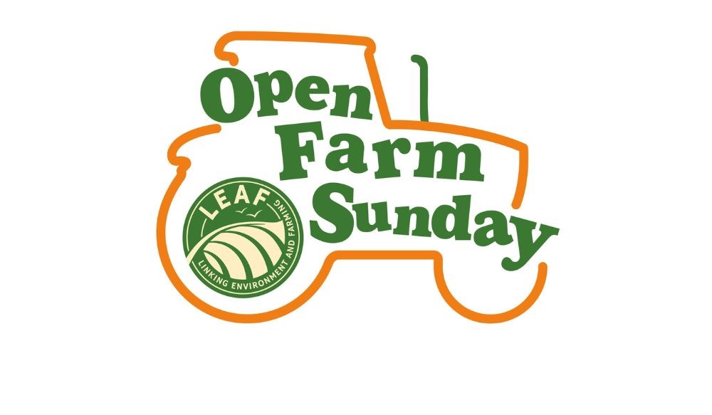 Open Farm Sunday logo - orange outline of a tractor with green text inside